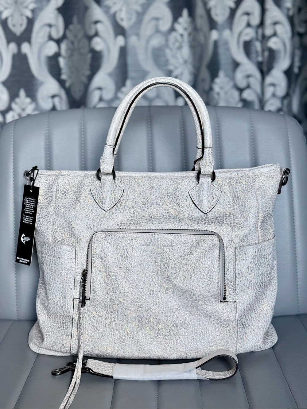 Aimee Kestenberg Sunbury Iridescent Holographic Genuine Leather Tote Satchel